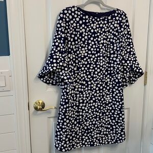 Vince Camuto navy blue and white Polka Dot Dress with Tulip Sleeves size 4